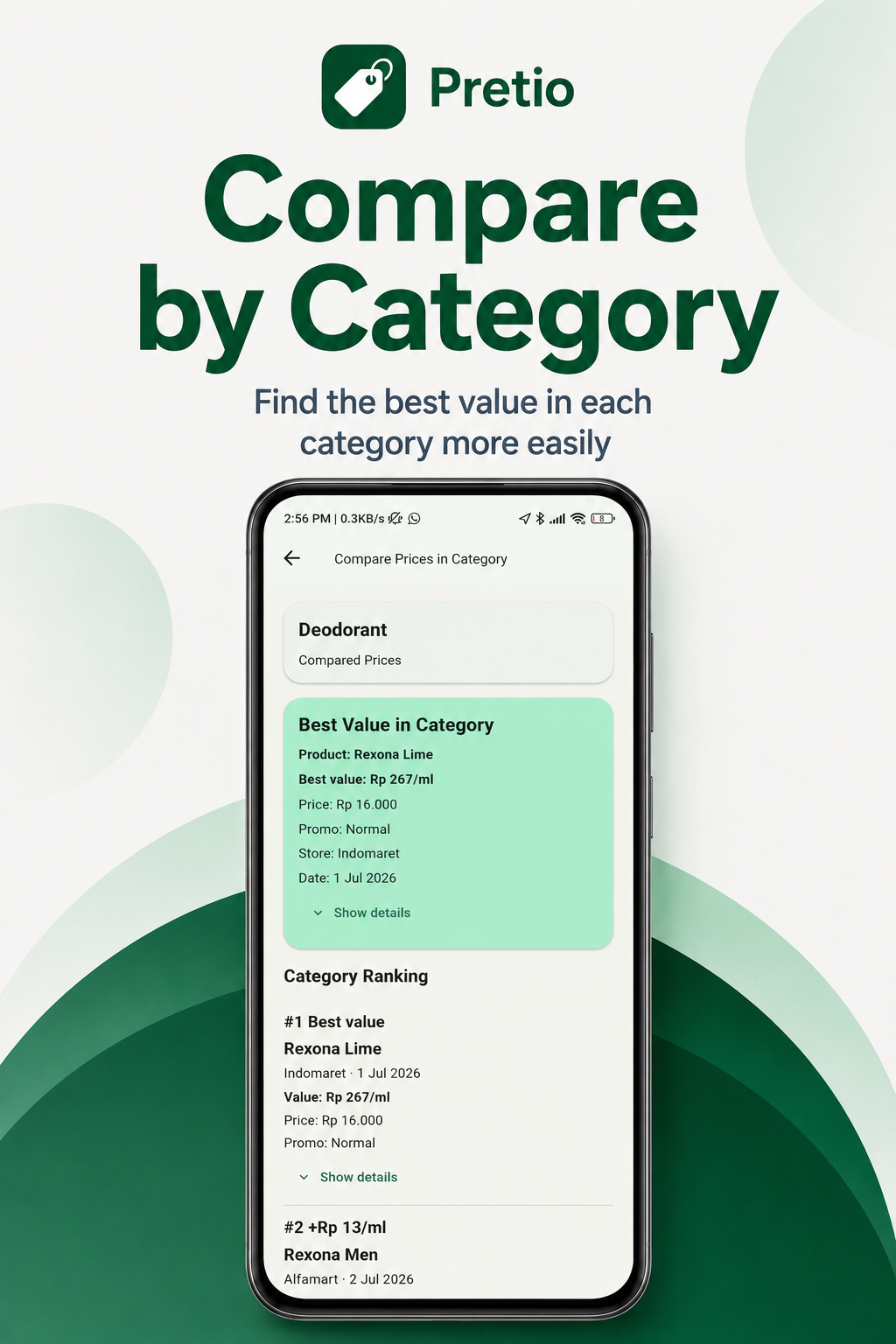 Pretio Compare by Category screen