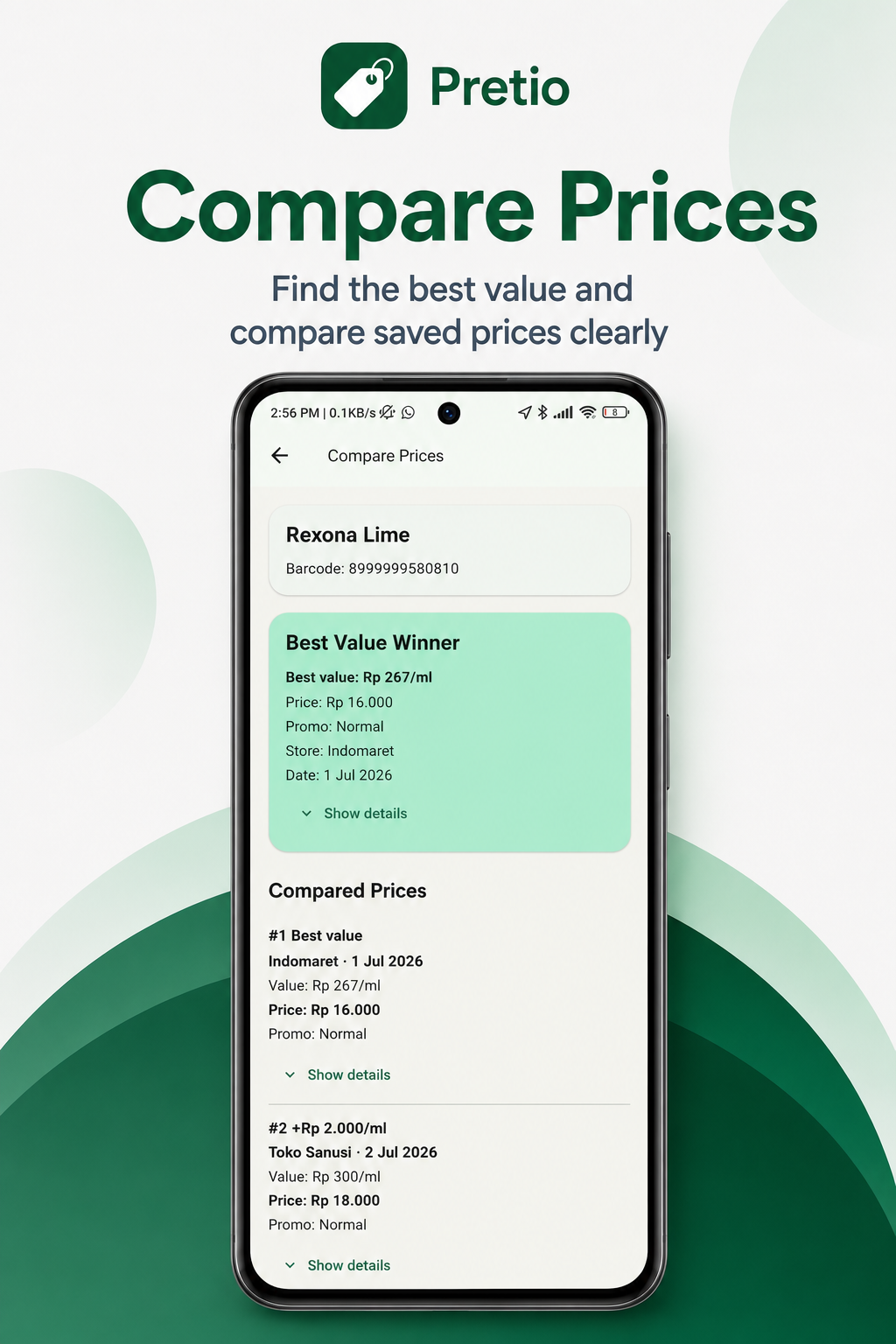 Pretio Compare Prices screen