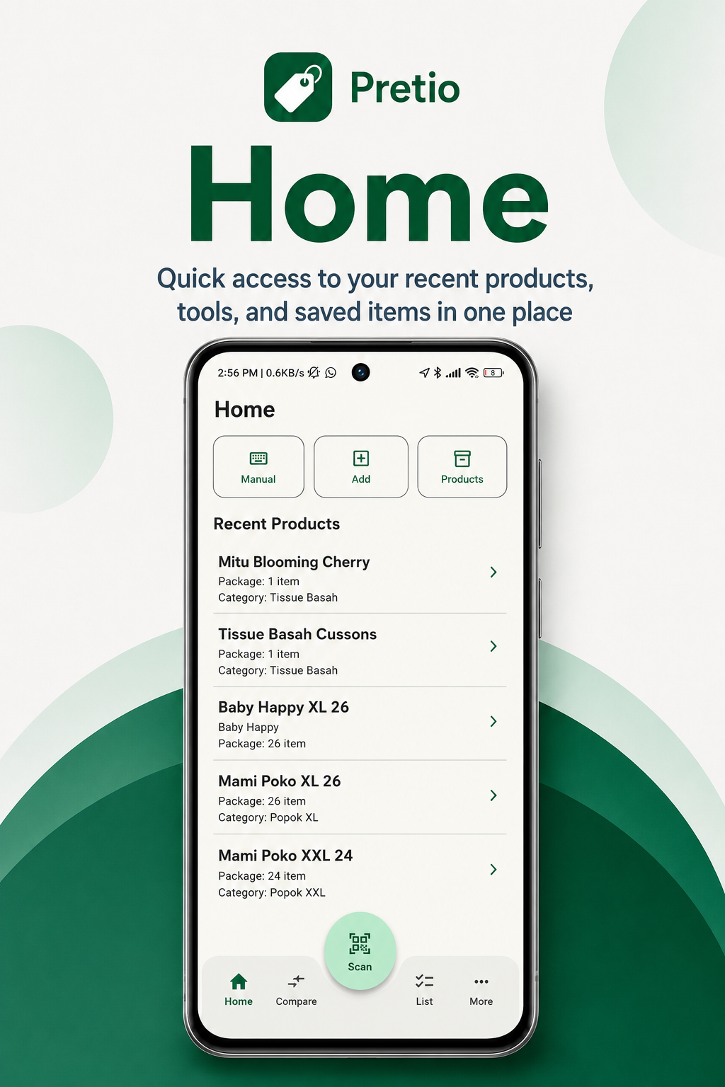 Pretio Home screen