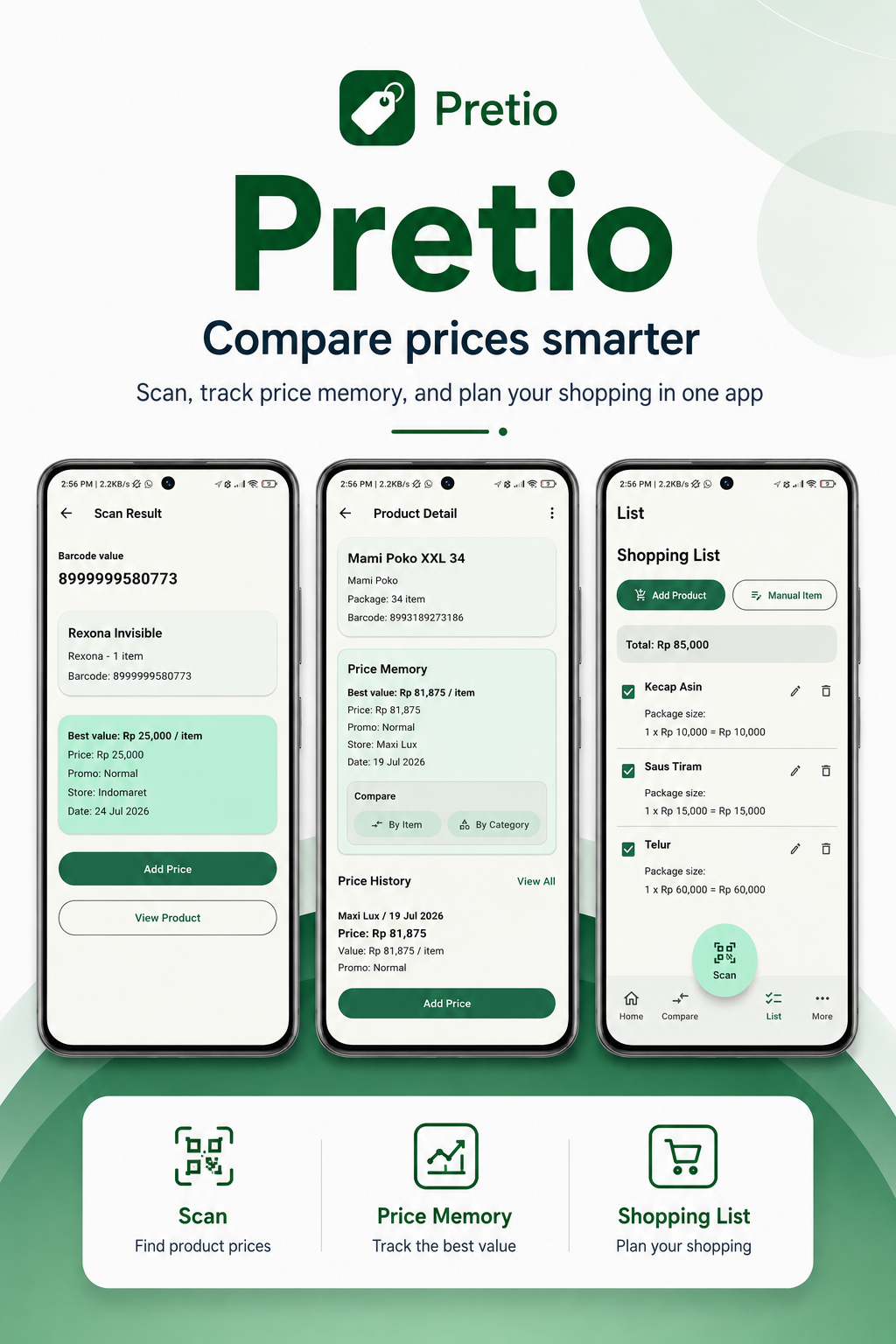 Pretio Portrait screen