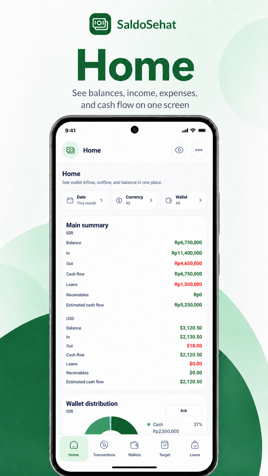 SaldoSehat Home screen