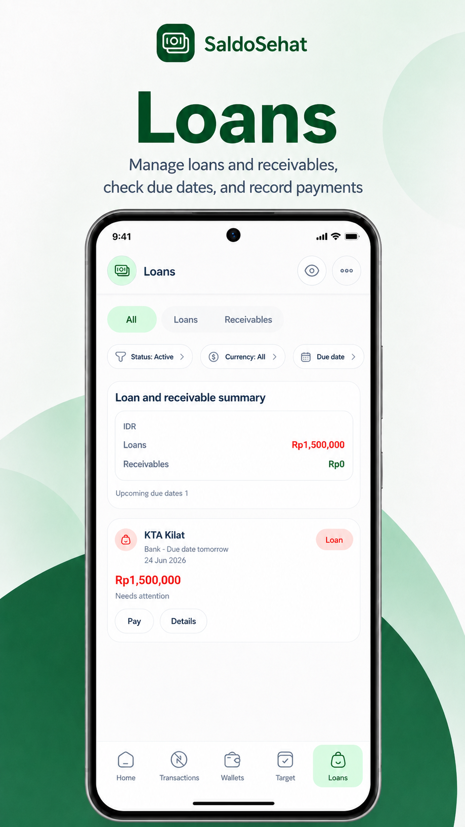 SaldoSehat Loans screen