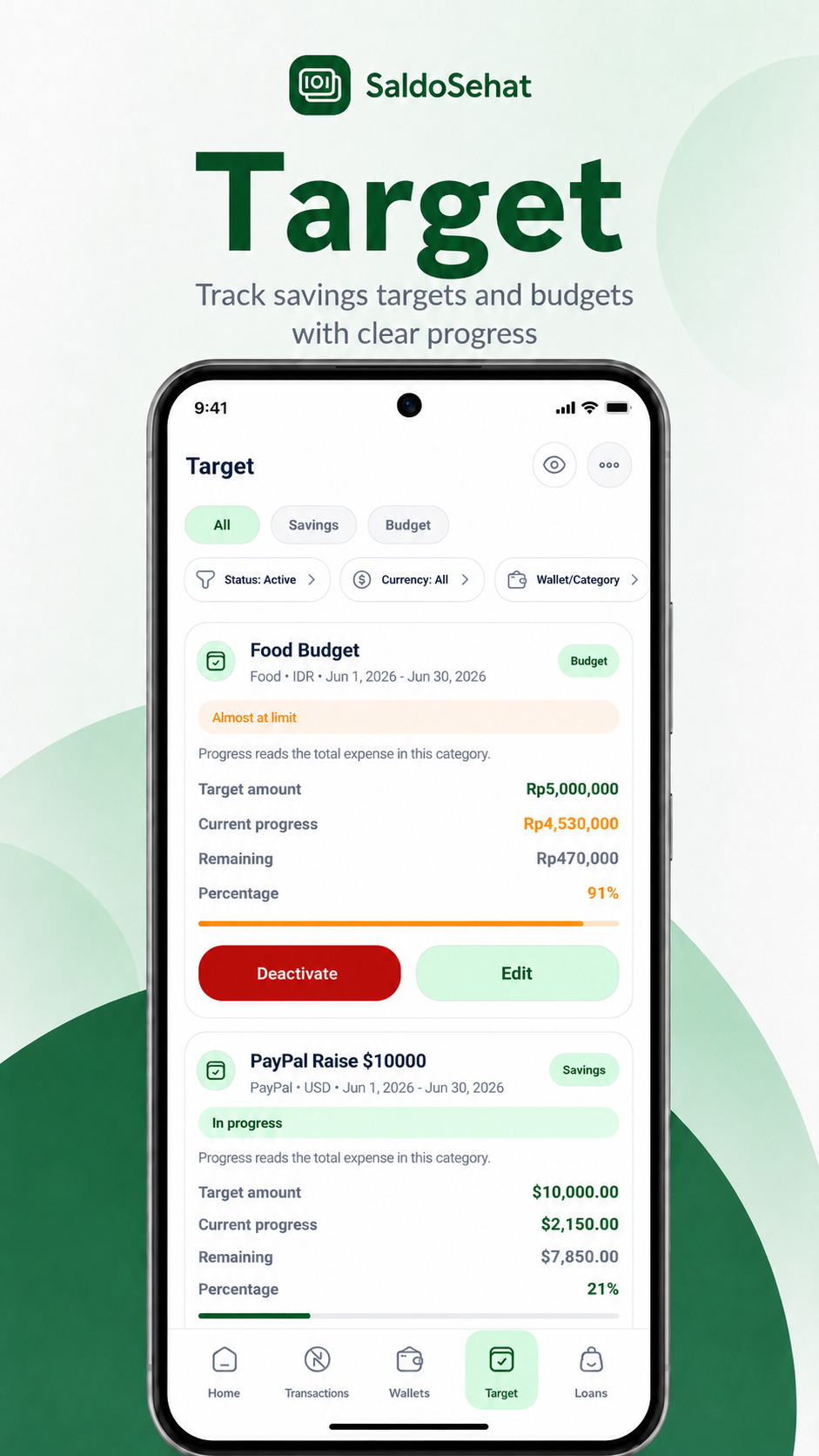 SaldoSehat Target screen