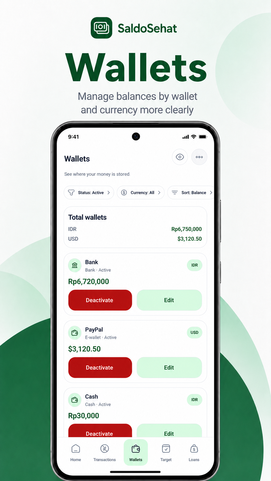SaldoSehat Wallets screen
